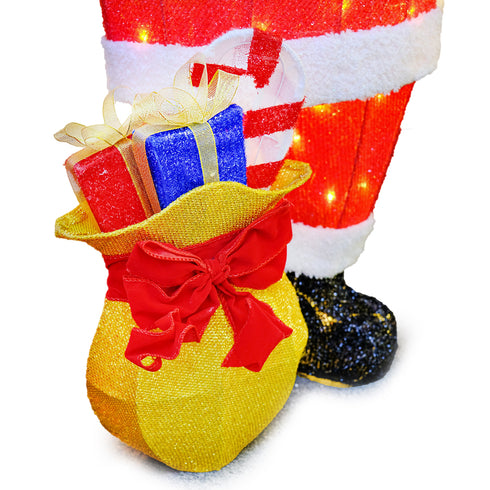 3D Light Up Santa with Gift Bag Warm White LED Christmas Lights with Timer